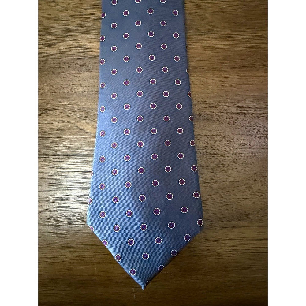 Vintage Christian Dior Silk Tie Gray Burgundy Medallion Made USA Woven Italy